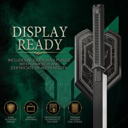 Display-ready sword with wall plaque and certificate