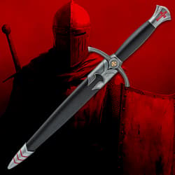 Black sheathed dagger with red cross on knight background