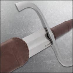 The Honshu German Long Sword is shown secured in its black leather sheath.