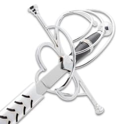 Close-up of rapier's intricate hilt design