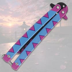 Closed butterfly knife with vibrant handle design