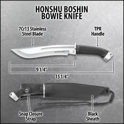 Diagram of Honshu Boshin Bowie Knife with specifications