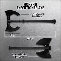 Honshu executioner axe with dimensions and sheath