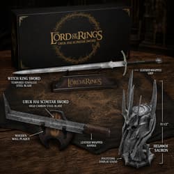 Lord of the Rings swords and Helm of Sauron display set