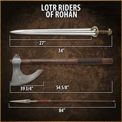 Dimensions of Rohan weapons displayed on a map background