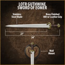 Guthwine sword of Eomer with dimensions and wall mount details