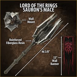 Diagram of Sauron's mace with dimensions and details