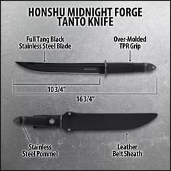 United Cutlery Honshu Midnight Forge Tanto - Stainless Steel, Black Blade, TPR Handle, Steel Guard And Pommel