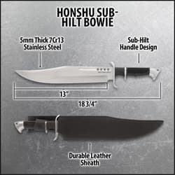 Diagram of Honshu Sub-Hilt Bowie knife with dimensions