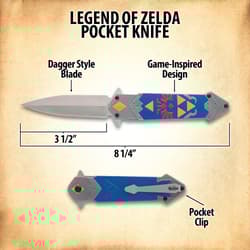 Legend of Zelda pocket knife with measurements and labels