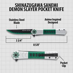 Diagram of anime-inspired pocket knife with dimensions