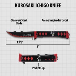 Diagram of Kurosaki Ichigo knife with measurements and features