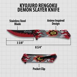 Diagram of anime-inspired knife with dimensions and features