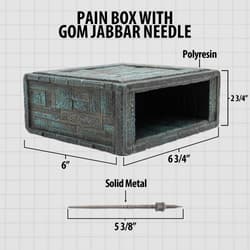 Pain box and Gom Jabbar needle with dimensions and materials