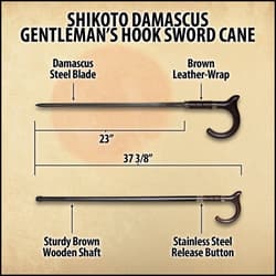 Details and features of the Gentleman's Hook Sword Cane.