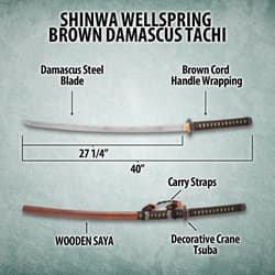 Wellspring Brown Damascus Tachi specifications