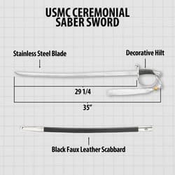 Diagram of USMC ceremonial saber sword with dimensions