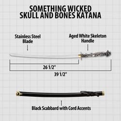 Diagram of skull and bones katana with dimensions