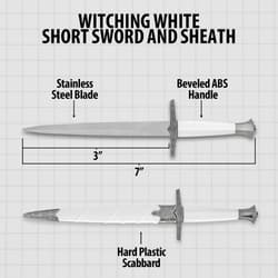Diagram of white short sword and sheath with labels