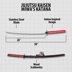 Diagram of katana with dimensions and features labeled