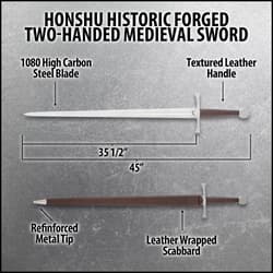 Diagram of Honshu two-handed sword with measurements and features