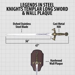 Diagram of Knights Templar sword with dimensions and wall plaque