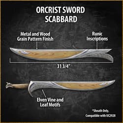Diagram of Orcrist sword scabbard with measurements and details