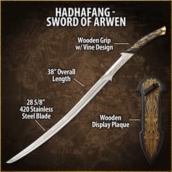 Sword labeled with specifications and display plaque