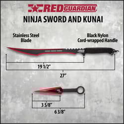 Red Guardian ninja sword and kunai with dimensions
