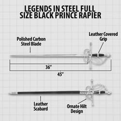 Diagram of Black Prince Rapier with dimensions and features