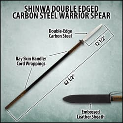 The 12 1/2” blade is double-edged carbon steel.