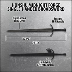 Diagram of broadsword with dimensions and features