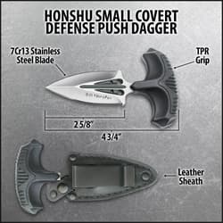 Honshu Small Covert Defense Push Dagger And Sheath - 7Cr13 Stainless Steel Blade, Molded TPR Handle - Length 4 3/4&rdquo;