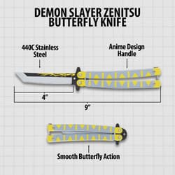 Diagram of Zenitsu butterfly knife with dimensions and features