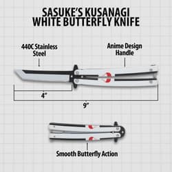 Diagram of white butterfly knife with measurements