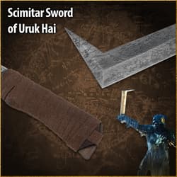 Close-up of Uruk Hai scimitar sword with character image