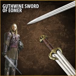 Guthwine sword with warrior in armor on a map background