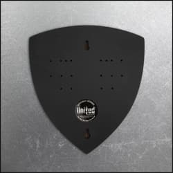 Back of shield with mounting holes and United Cutlery sticker