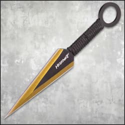 Single golden kunai with black cord-wrapped handle