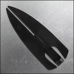 Black leather sheath for double-headed spear on gray background