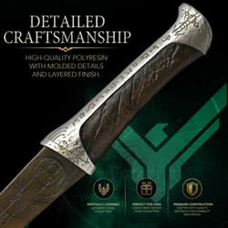 Close-up of crysknife handle showcasing detailed craftsmanship
