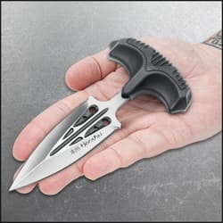 Honshu Large Covert Defense Push Dagger And Sheath - 7Cr13 Stainless Steel Blade, Molded TPR Handle - Length 5 7/8”