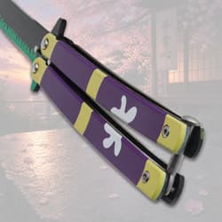 Close-up of butterfly knife handle and blade