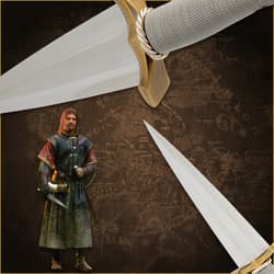 Close-up of a dagger with a character holding it