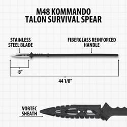 Diagram of M48 Kommando Talon Survival Spear with dimensions