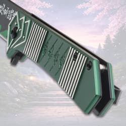 Close-up of knife handle with striped design