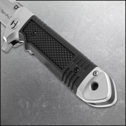 Close-up of Honshu knife handle with textured grip