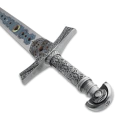 Close-up of sword hilt with ornate design