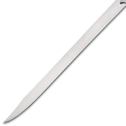 Close-up of sharp, polished sword blade
