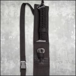 Black sheath holding Red Guardian sword and kunai